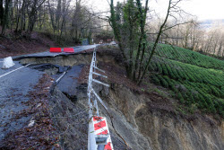 Landslide collapses road after heavy rains in Sochi