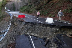 Landslide collapses road after heavy rains in Sochi