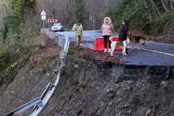 Landslide collapses road after heavy rains in Sochi