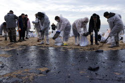Oil spill clean-up of Anapa beaches