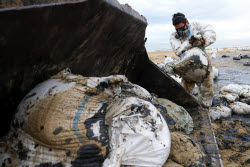Oil spill clean-up of Anapa beaches