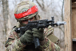 Russian assault units training in military operation zone