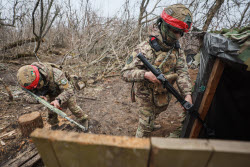 Russian assault units training in military operation zone