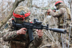 Russian assault units training in military operation zone