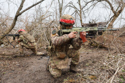 Russian assault units training in military operation zone