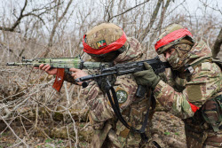 Russian assault units training in military operation zone