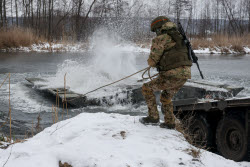 Russian servicemen build pontoon bridges in Kursk Region