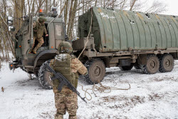 Russian servicemen build pontoon bridges in Kursk Region