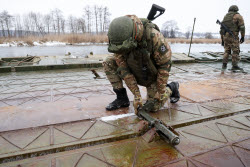 Russian servicemen build pontoon bridges in Kursk Region