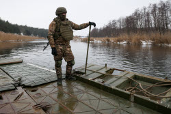 Russian servicemen build pontoon bridges in Kursk Region
