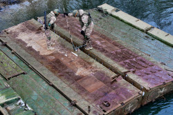 Russian servicemen build pontoon bridges in Kursk Region