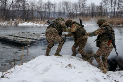 Russian servicemen build pontoon bridges in Kursk Region