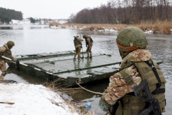 Russian servicemen build pontoon bridges in Kursk Region