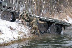 Russian servicemen build pontoon bridges in Kursk Region