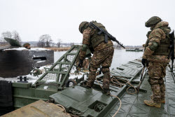 Russian servicemen build pontoon bridges in Kursk Region