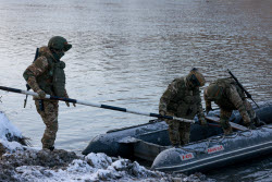 Russian servicemen build pontoon bridges in Kursk Region