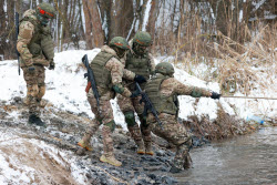 Russian servicemen build pontoon bridges in Kursk Region