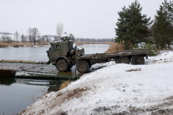 Russian servicemen build pontoon bridges in Kursk Region
