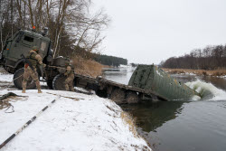 Russian servicemen build pontoon bridges in Kursk Region