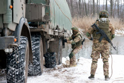 Russian servicemen build pontoon bridges in Kursk Region