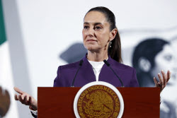 Mexican President Claudia Sheinbaum holds a press conference