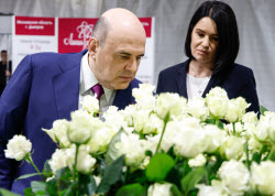 Russia's PM Mishustin at Podosinki greenhouse complex outside Moscow