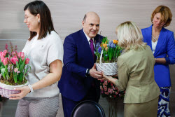 Russia's PM Mishustin at Podosinki greenhouse complex outside Moscow