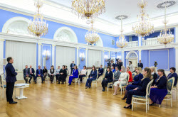 Russian Security Council Deputy Chairman Medvedev meets with women on the eve of International Women's Day