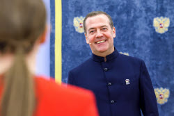 Russian Security Council Deputy Chairman Medvedev meets with women on the eve of International Women's Day