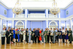 Russian Security Council Deputy Chairman Medvedev meets with women on the eve of International Women's Day