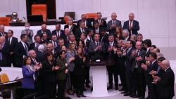 Lawmakers protest against Istanbul mayor's detention in Turkish Parliament