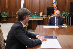Russia's President Vladimir Putin meets with Roscosmos Director General Bakanov