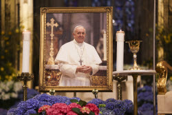People visit St. Patrick's Cathedral to pay their respects to the late Pope Francis