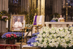 People visit St. Patrick's Cathedral to pay their respects to the late Pope Francis