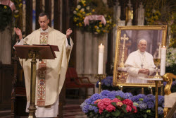 People visit St. Patrick's Cathedral to pay their respects to the late Pope Francis