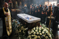Burial service for sculptor Zurab Tsereteli in Tbilisi, Georgia