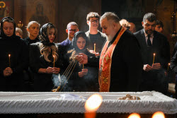 Burial service for sculptor Zurab Tsereteli in Tbilisi, Georgia