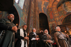 Burial service for sculptor Zurab Tsereteli in Tbilisi, Georgia