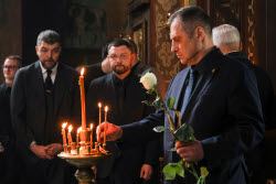 Burial service for sculptor Zurab Tsereteli in Tbilisi, Georgia