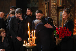 Burial service for sculptor Zurab Tsereteli in Tbilisi, Georgia