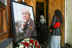 Burial service for sculptor Zurab Tsereteli in Tbilisi, Georgia
