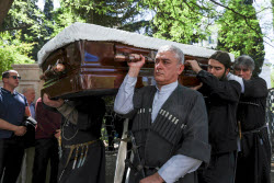 Burial service for sculptor Zurab Tsereteli in Tbilisi, Georgia