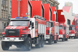 Parade marks Fire Service Day in Yekaterinburg, Russia