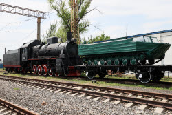 Railway trains under restoration in Donetsk