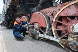 Railway trains under restoration in Donetsk