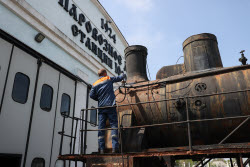 Railway trains under restoration in Donetsk