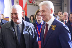 Cuba's President Diaz-Canel and Moscow Mayor Sobyanin visit Moskvitch car factory