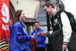 Volunteers distribute St George ribbons in Kazan on eve of Victory Day