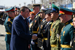 Victory Day parade in Yuzhno-Sakhalinsk, Russia