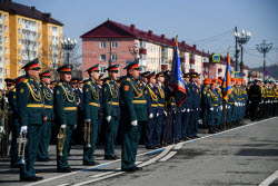 Victory Day parade in Yuzhno-Sakhalinsk, Russia